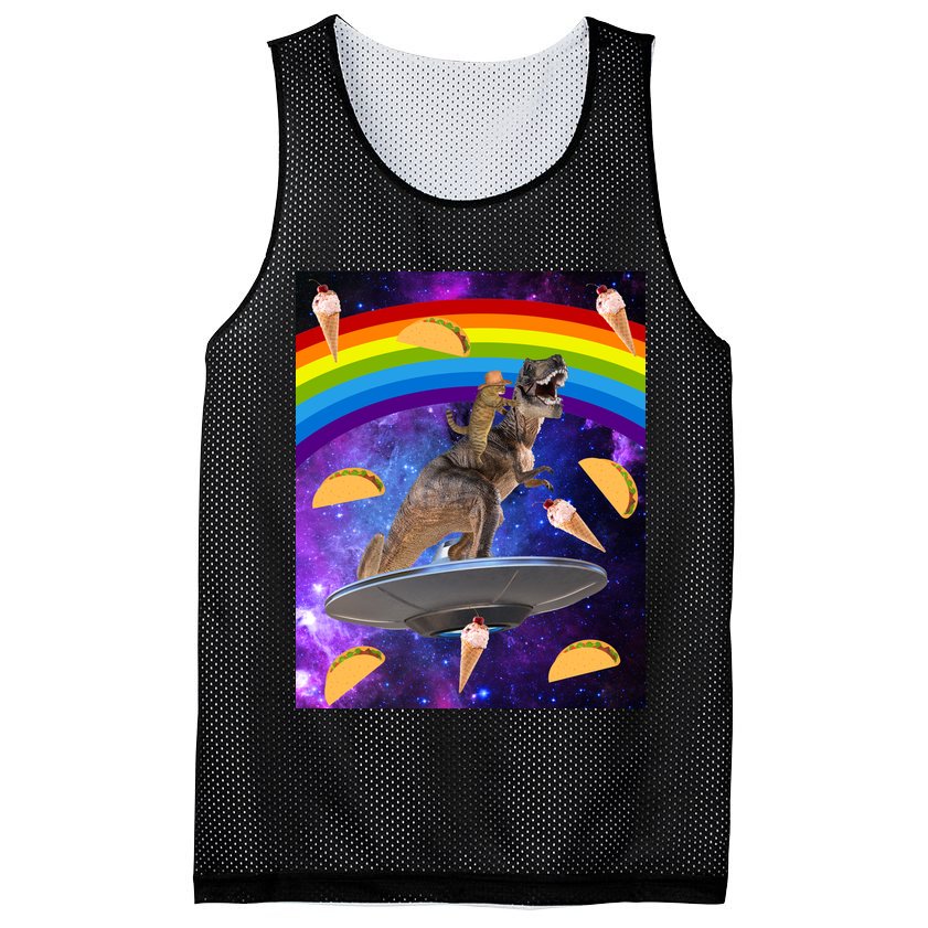 Taco Kitty Riding T-Rex Rainbow Space Cat Mesh Reversible Basketball Jersey Tank