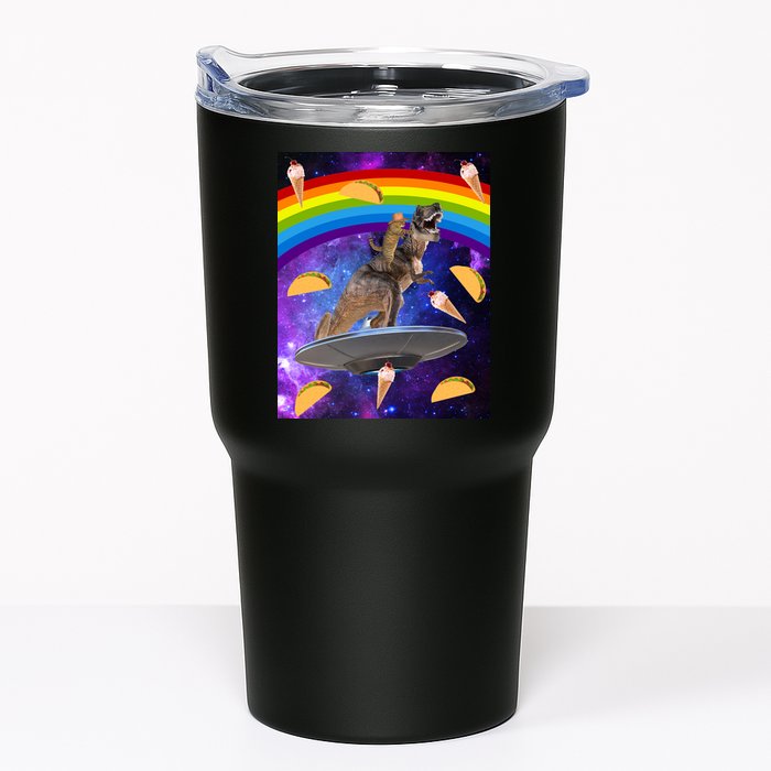 Taco Kitty Riding T-Rex Rainbow Space Cat Tumbler
