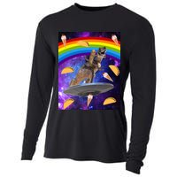 Taco Kitty Riding T-Rex Rainbow Space Cat Cooling Performance Long Sleeve Crew