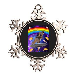 Taco Kitty Riding T-Rex Rainbow Space Cat Metallic Star Ornament