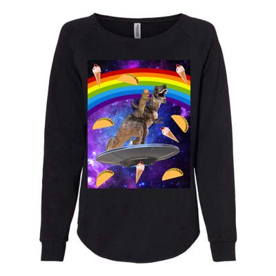 Taco Kitty Riding T-Rex Rainbow Space Cat Womens California Wash Sweatshirt