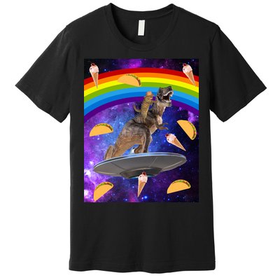 Taco Kitty Riding T-Rex Rainbow Space Cat Premium T-Shirt