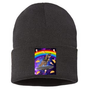 Taco Kitty Riding T-Rex Rainbow Space Cat Sustainable Knit Beanie