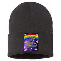 Taco Kitty Riding T-Rex Rainbow Space Cat Sustainable Knit Beanie