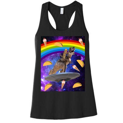 Taco Kitty Riding T-Rex Rainbow Space Cat Women's Racerback Tank