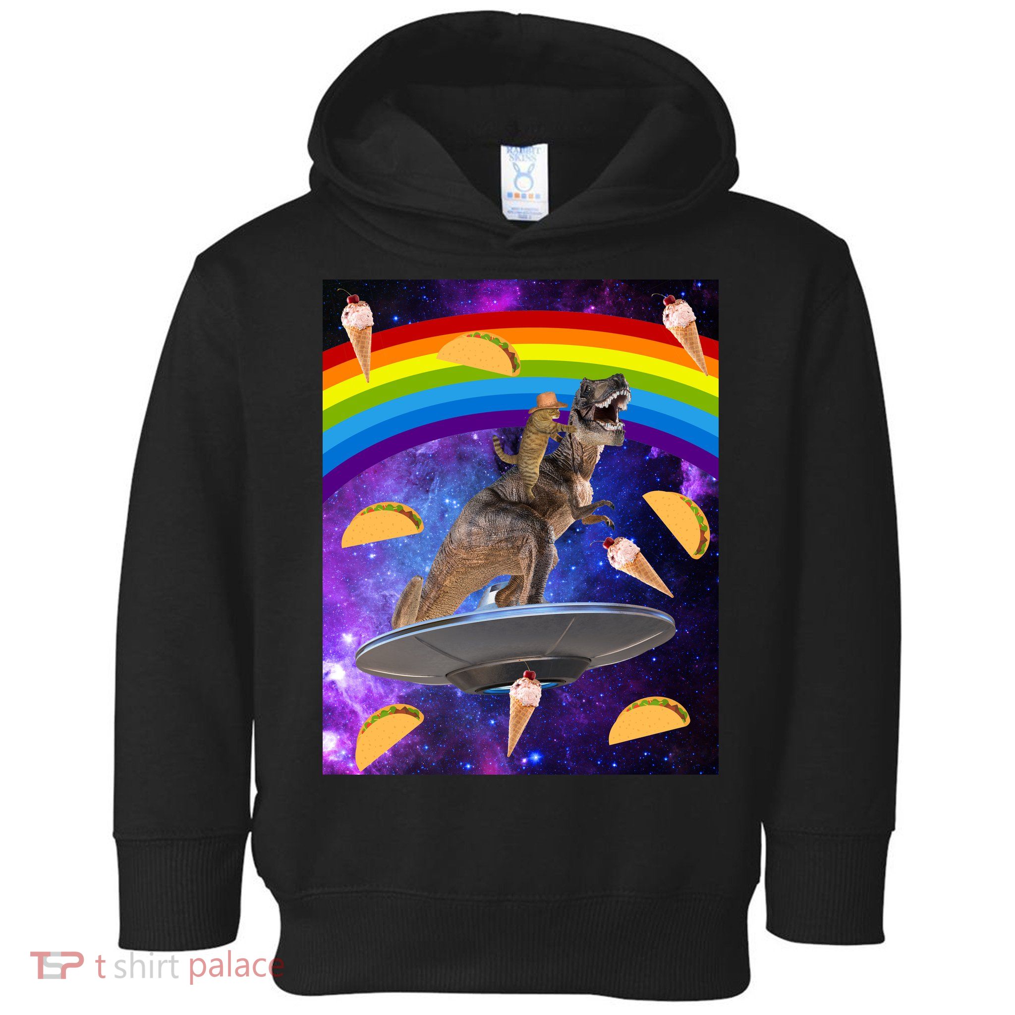 Taco Kitty Riding T-Rex Rainbow Space Cat Toddler Hoodie