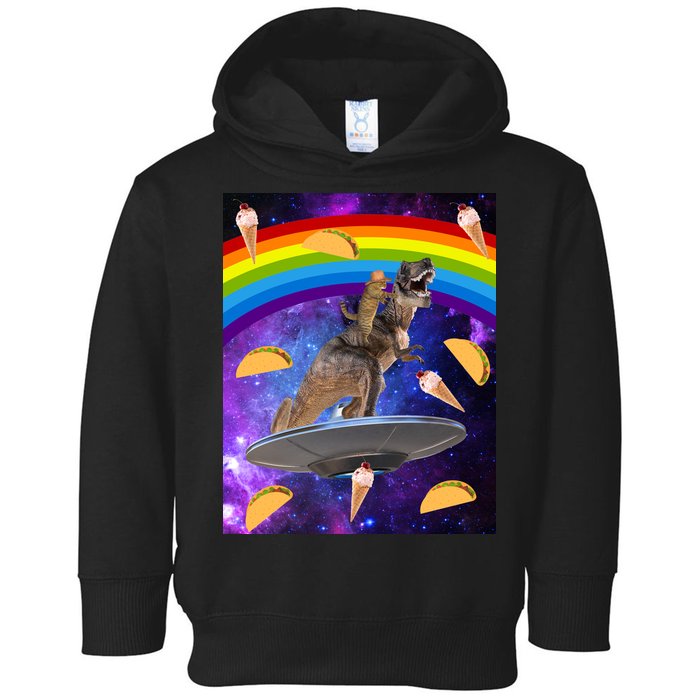 Taco Kitty Riding T-Rex Rainbow Space Cat Toddler Hoodie