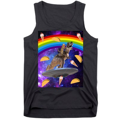 Taco Kitty Riding T-Rex Rainbow Space Cat Tank Top