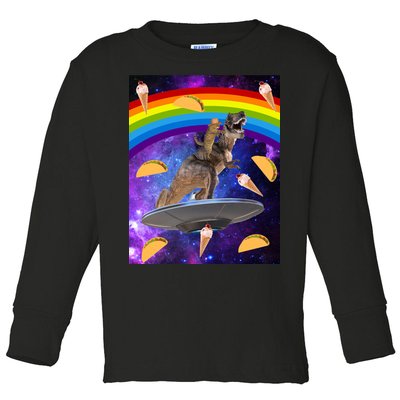 Taco Kitty Riding T-Rex Rainbow Space Cat Toddler Long Sleeve Shirt