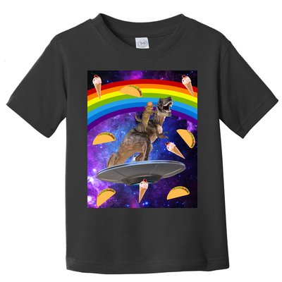 Taco Kitty Riding T-Rex Rainbow Space Cat Toddler T-Shirt