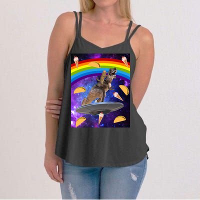 Taco Kitty Riding T-Rex Rainbow Space Cat Women's Strappy Tank