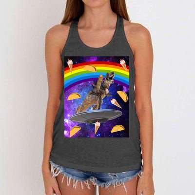 Taco Kitty Riding T-Rex Rainbow Space Cat Women's Knotted Racerback Tank