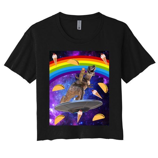 Taco Kitty Riding T-Rex Rainbow Space Cat Crop Top