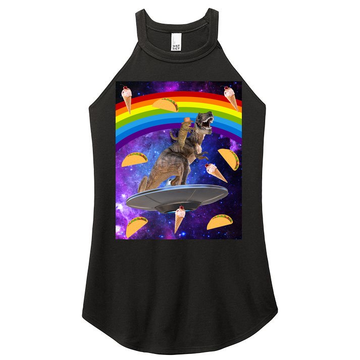 Taco Kitty Riding T-Rex Rainbow Space Cat Women's Perfect Tri Rocker Tank