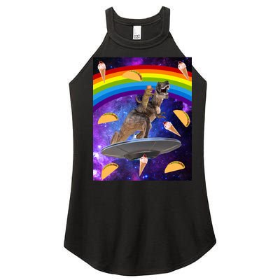 Taco Kitty Riding T-Rex Rainbow Space Cat Women's Perfect Tri Rocker Tank