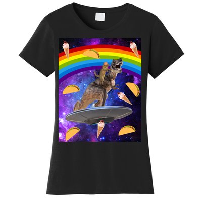 Taco Kitty Riding T-Rex Rainbow Space Cat Women's T-Shirt