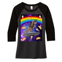 Taco Kitty Riding T-Rex Rainbow Space Cat Women's Tri-Blend 3/4-Sleeve Raglan Shirt