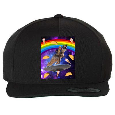 Taco Kitty Riding T-Rex Rainbow Space Cat Wool Snapback Cap