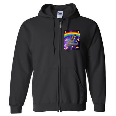 Taco Kitty Riding T-Rex Rainbow Space Cat Full Zip Hoodie