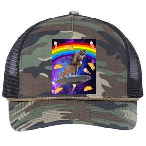 Taco Kitty Riding T-Rex Rainbow Space Cat Retro Rope Trucker Hat Cap