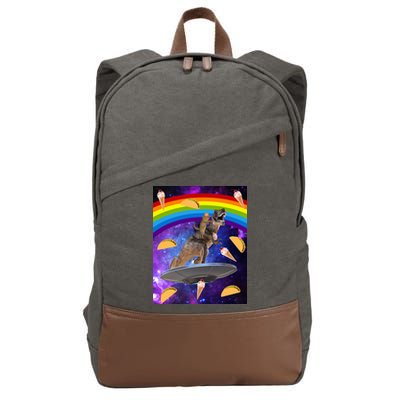 Taco Kitty Riding T-Rex Rainbow Space Cat Cotton Canvas Backpack