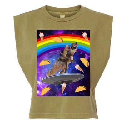 Taco Kitty Riding T-Rex Rainbow Space Cat Garment-Dyed Women's Muscle Tee