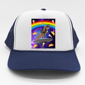 Taco Kitty Riding T-Rex Rainbow Space Cat Trucker Hat