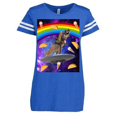 Taco Kitty Riding T-Rex Rainbow Space Cat Enza Ladies Jersey Football T-Shirt