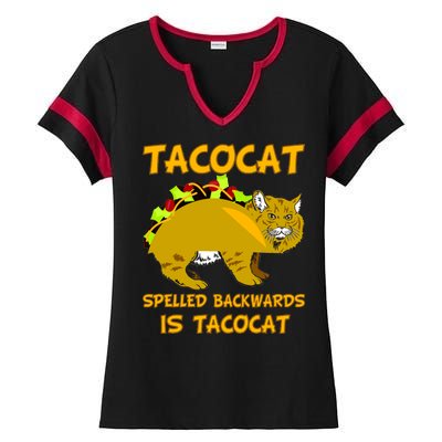 Tacocat Spelled Backwards Funny Cat Ladies Halftime Notch Neck Tee