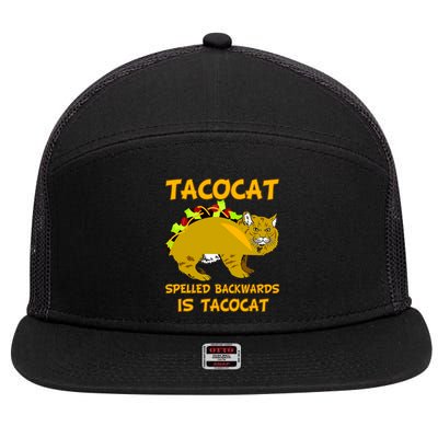 Tacocat Spelled Backwards Funny Cat 7 Panel Mesh Trucker Snapback Hat