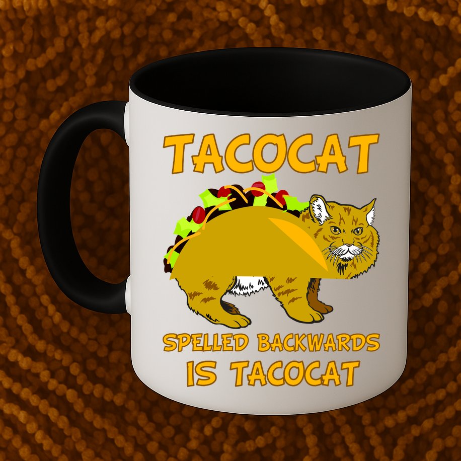 Tacocat Spelled Backwards Funny Cat Mug