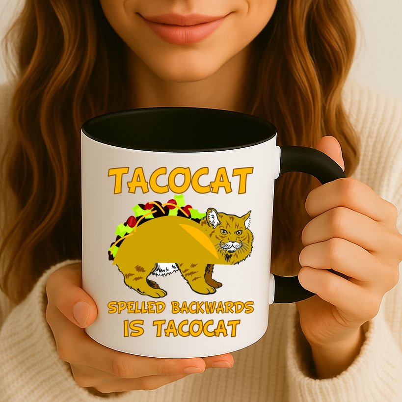 Tacocat Spelled Backwards Funny Cat Mug