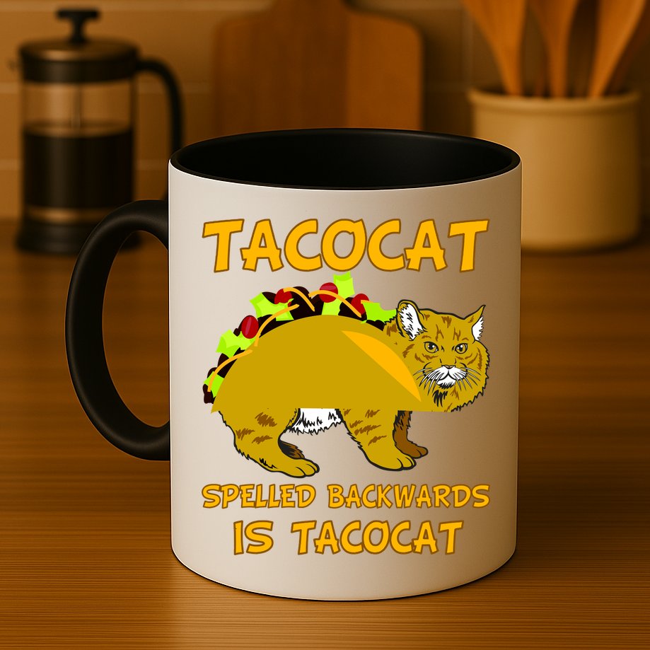 Tacocat Spelled Backwards Funny Cat Mug