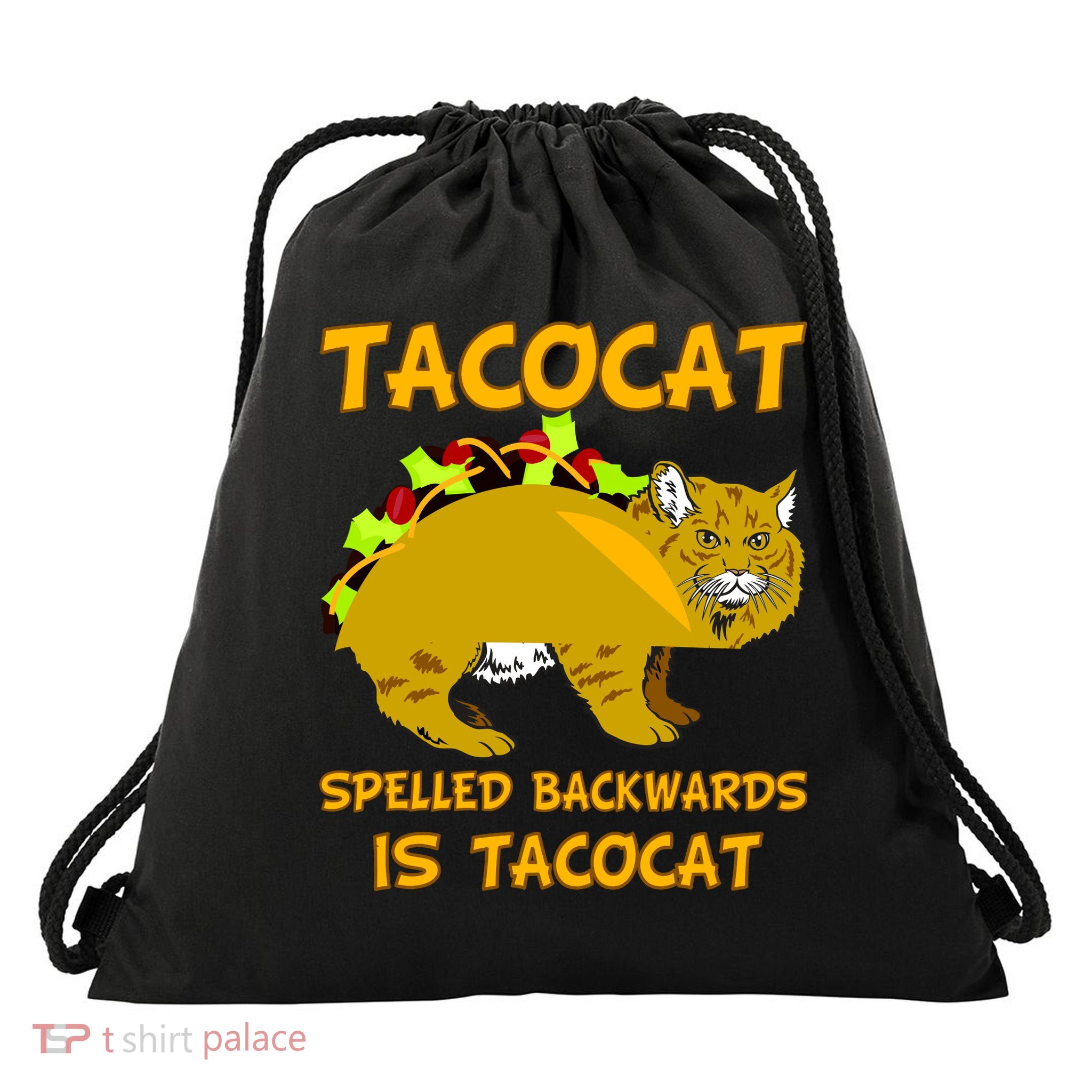 Tacocat Spelled Backwards Funny Cat Drawstring Bag