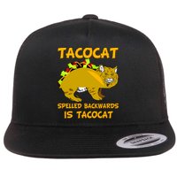 Tacocat Spelled Backwards Funny Cat Flat Bill Trucker Hat