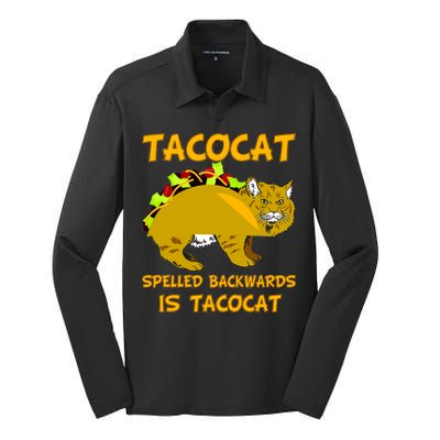 Tacocat Spelled Backwards Funny Cat Silk Touch Performance Long Sleeve Polo