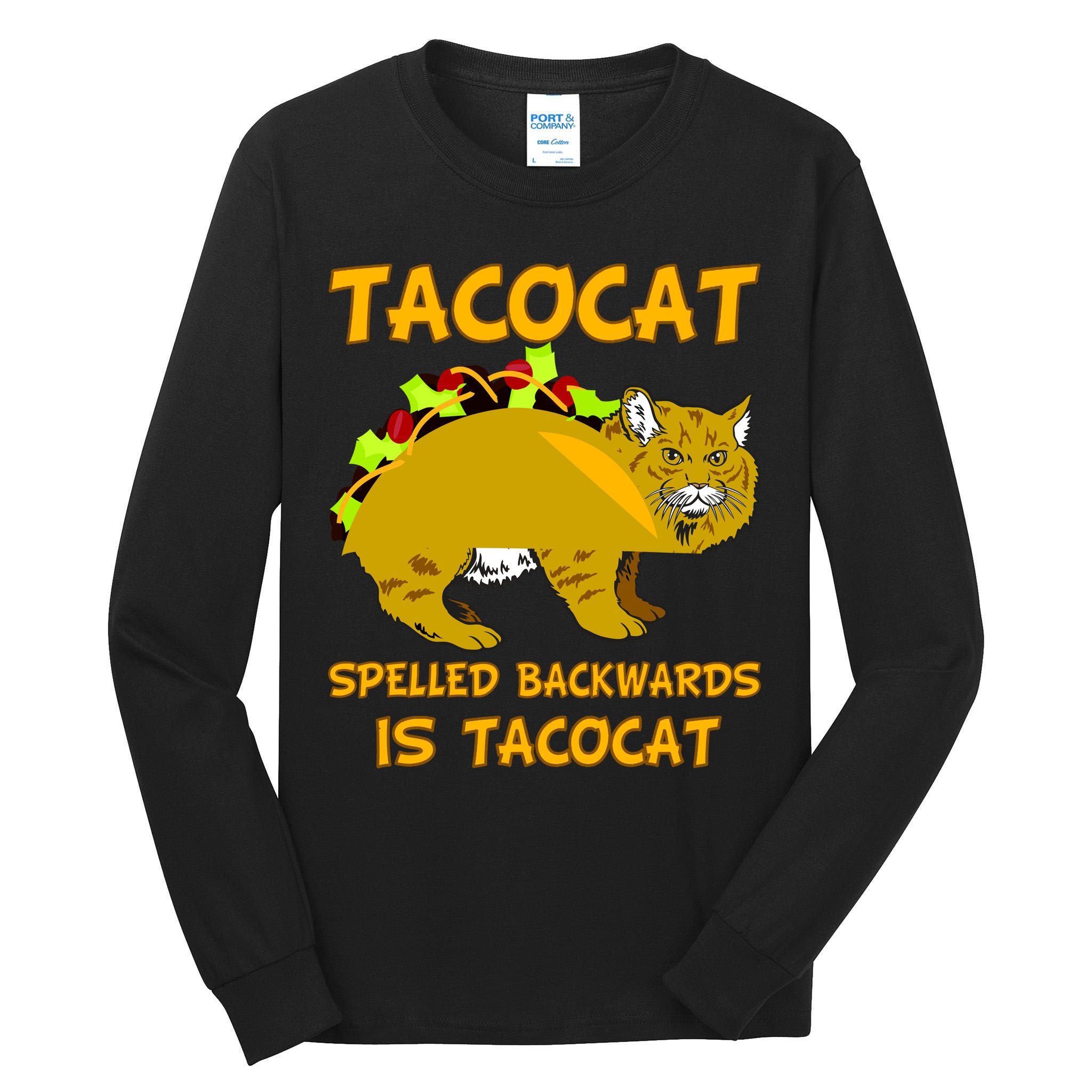 Tacocat Spelled Backwards Funny Cat Tall Long Sleeve T-Shirt