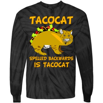 Tacocat Spelled Backwards Funny Cat Tie-Dye Long Sleeve Shirt