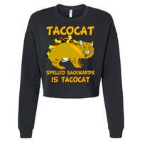 Tacocat Spelled Backwards Funny Cat Cropped Pullover Crew