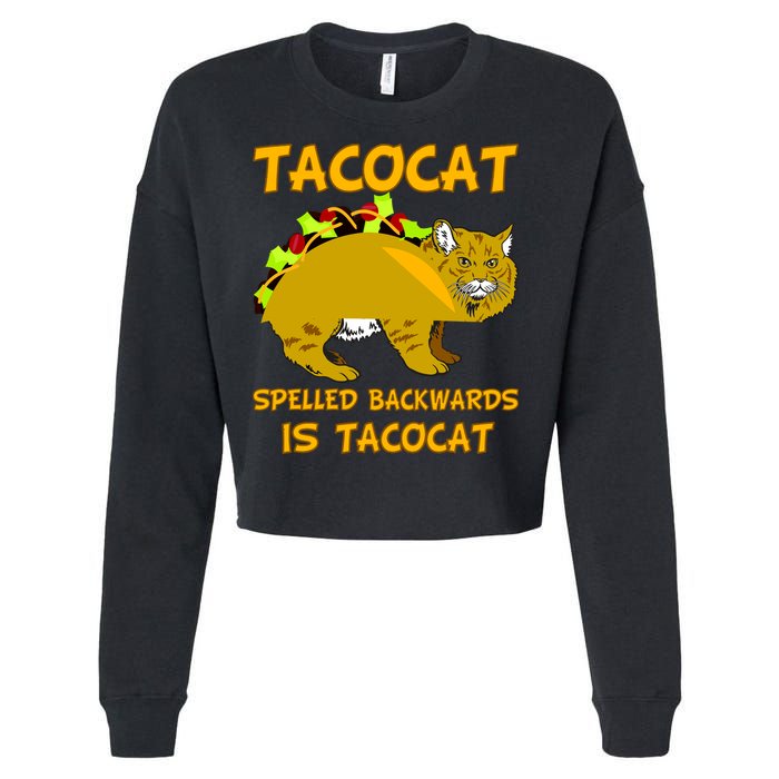 Tacocat Spelled Backwards Funny Cat Cropped Pullover Crew