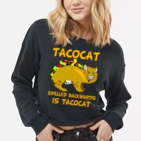 Tacocat Spelled Backwards Funny Cat Cropped Pullover Crew
