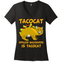 Tacocat Spelled Backwards Funny Cat Women's V-Neck T-Shirt