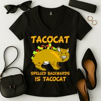 Tacocat Spelled Backwards Funny Cat Women's V-Neck T-Shirt