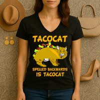 Tacocat Spelled Backwards Funny Cat Women's V-Neck T-Shirt