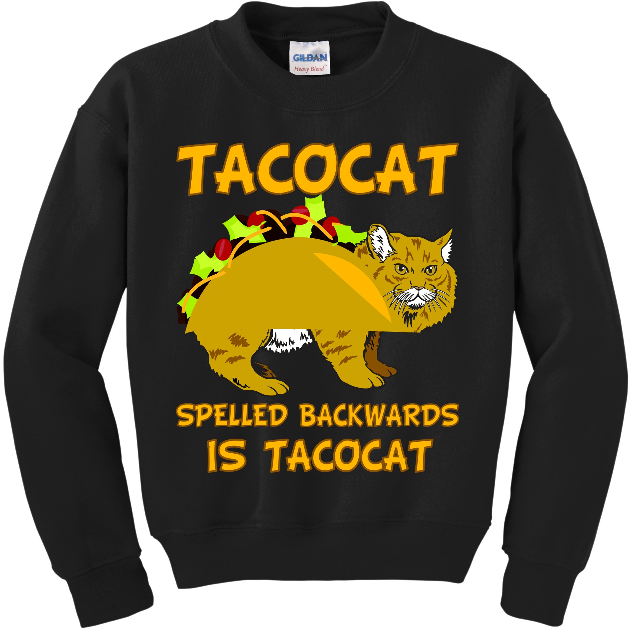Tacocat Spelled Backwards Funny Cat Kids Sweatshirt