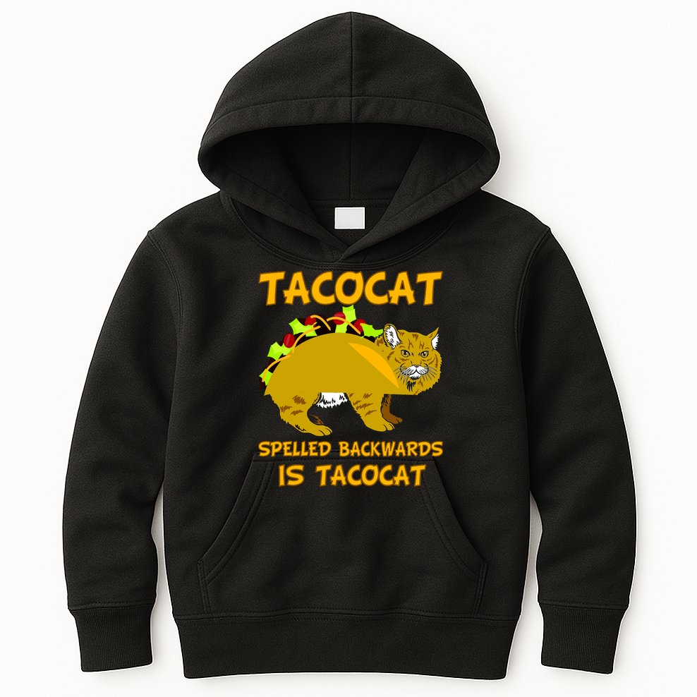 Tacocat Spelled Backwards Funny Cat Kids Hoodie