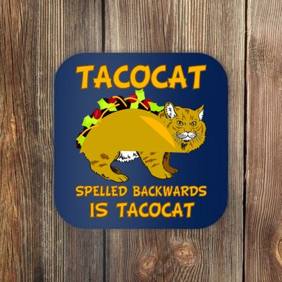 Tacocat Spelled Backwards Funny Cat Coaster