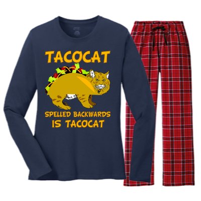 Tacocat Spelled Backwards Funny Cat Women's Long Sleeve Flannel Pajama Set 