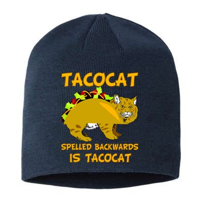 Tacocat Spelled Backwards Funny Cat Sustainable Beanie