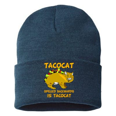 Tacocat Spelled Backwards Funny Cat Sustainable Knit Beanie